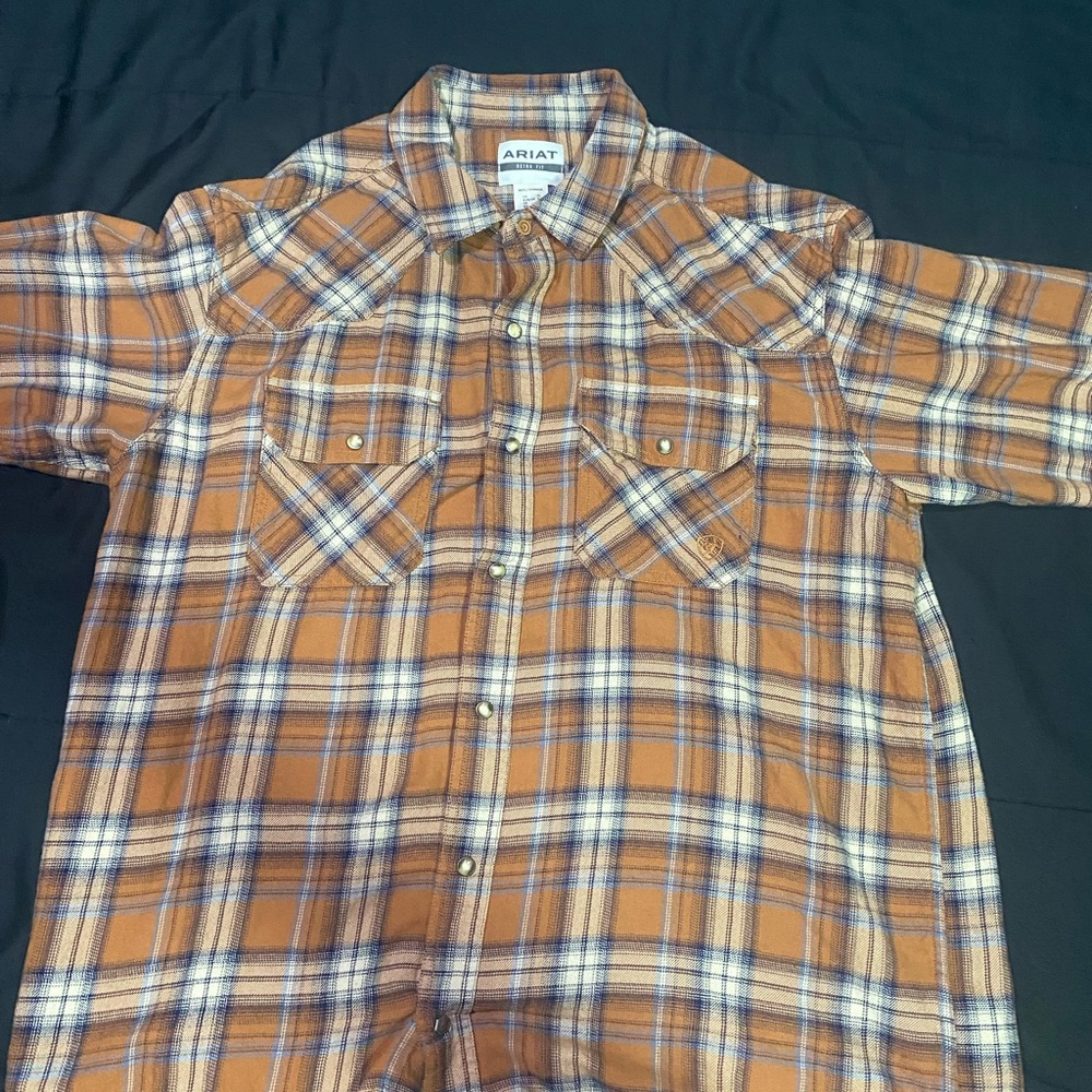 Ariat Mens Retro Fit Aiden Plaid Pearl Snap Long Sleeve Flannel Shirt Size XL